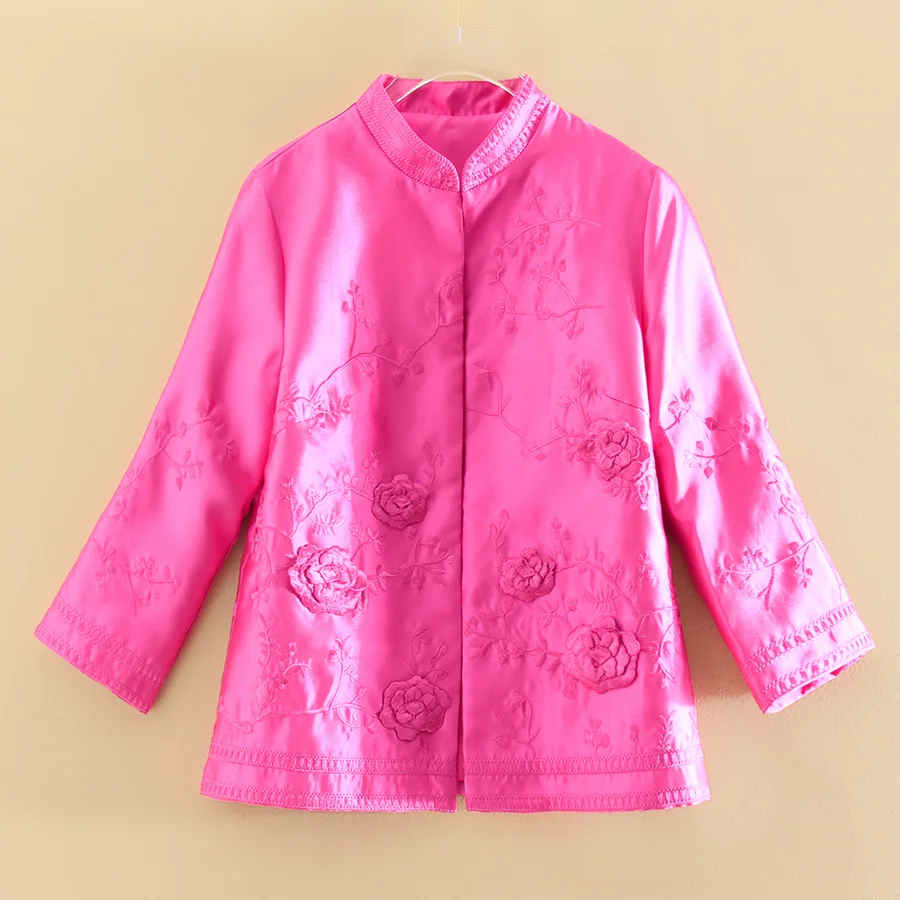 

Embro Mill women jacket Tops Autumn Chinese style Elegant embroidery Retro 3/4 sleeve lady coat female S-2XL