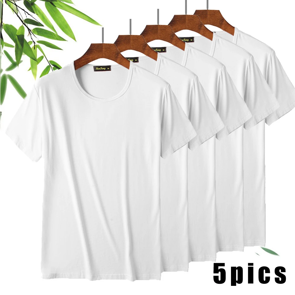 Men's 5 Pack Soft Comfy Bamboo T Shirt For Men Breathable Crew Neck Slim Fit Tees Short Sleeve Plain T-Shirts Casual Summer Top