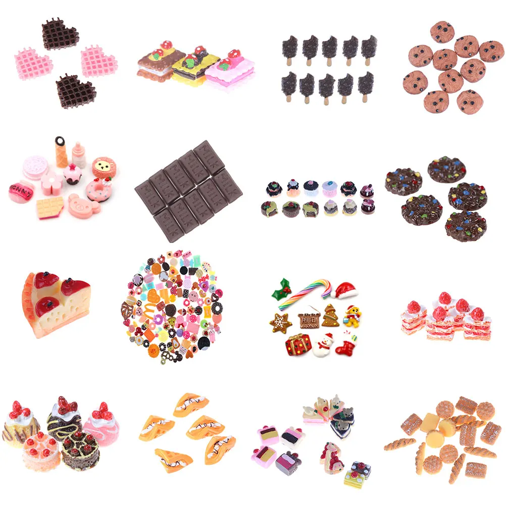 

Mini Play Food Cake Biscuit Donut Cake chocolate Miniature Pretend Toy 1/3/5/6/10pcs DollHouse Kitchen Toy Craft DIY Accessories