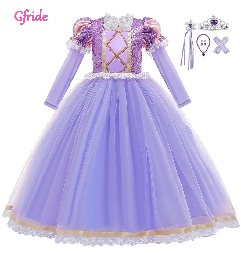 

Girls Rapunzel Cosplay Costume Dress Up Children Sofia Cosplay Party Dress Kids Toddler Snow Queen Wig Role Playing Frocks