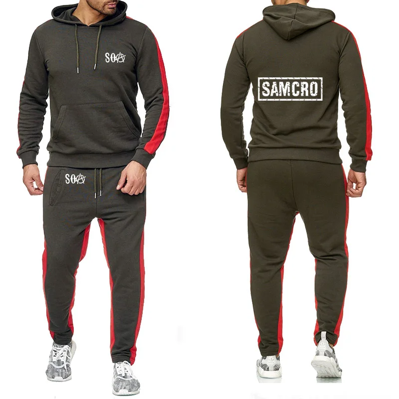 

Men's Hoodie SOA Sons of Anarchy Printing Spring Autumn stripe Cotton High Quality Men's sweatshirt + sweatpants 2-piece suit