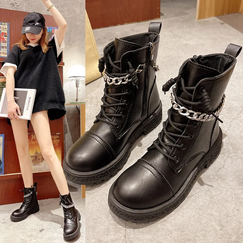 

Trendy British Style Martin Boots Women's Winter Autumn Single Boots Trendy Chain Thick-soled Thin Locomotive Short Boots Women