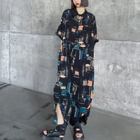 xuxi workwear prints jumpsuits women thin loose safari style thin trousers leg slit design summer 2021 e2196
