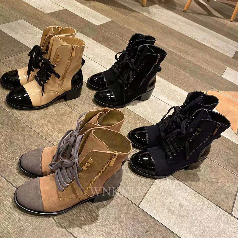 

Ankle boots women 2021 autumn winter new real leather Thick Bottom Lace Up martin boots All match British Style Short Boots