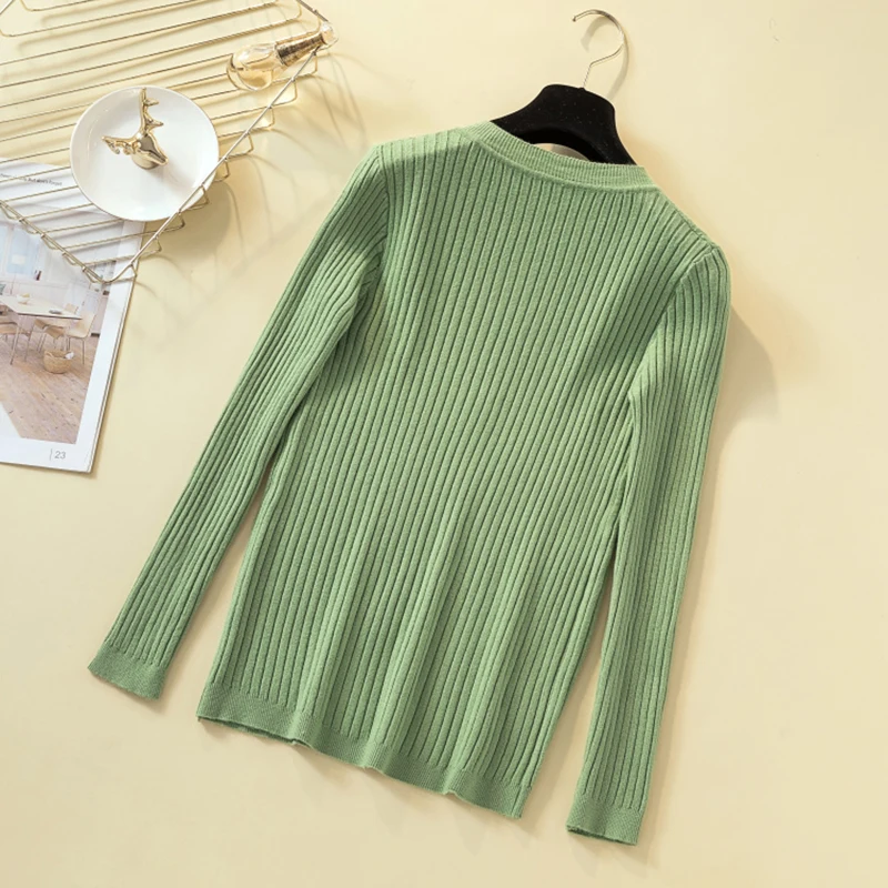 2019 свитер с v-образным вырезом и пуговицами женский базовый тонкий вязаный