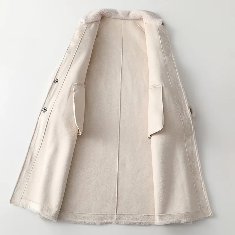 Fashion Single Breasted Female Spring New Wool Fur Coat Winter Women's Long Composite Fur Coat Solid Casual Jacket Long Sleeves