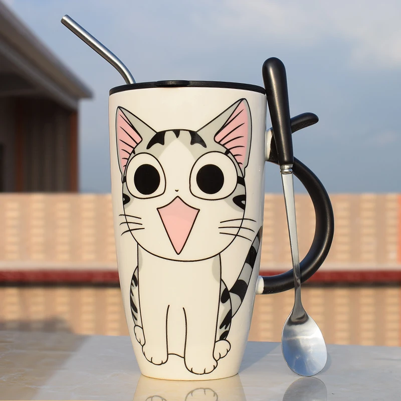 Керамическая кофейная кружка с соломенной крышкой большая емкость 580 мл