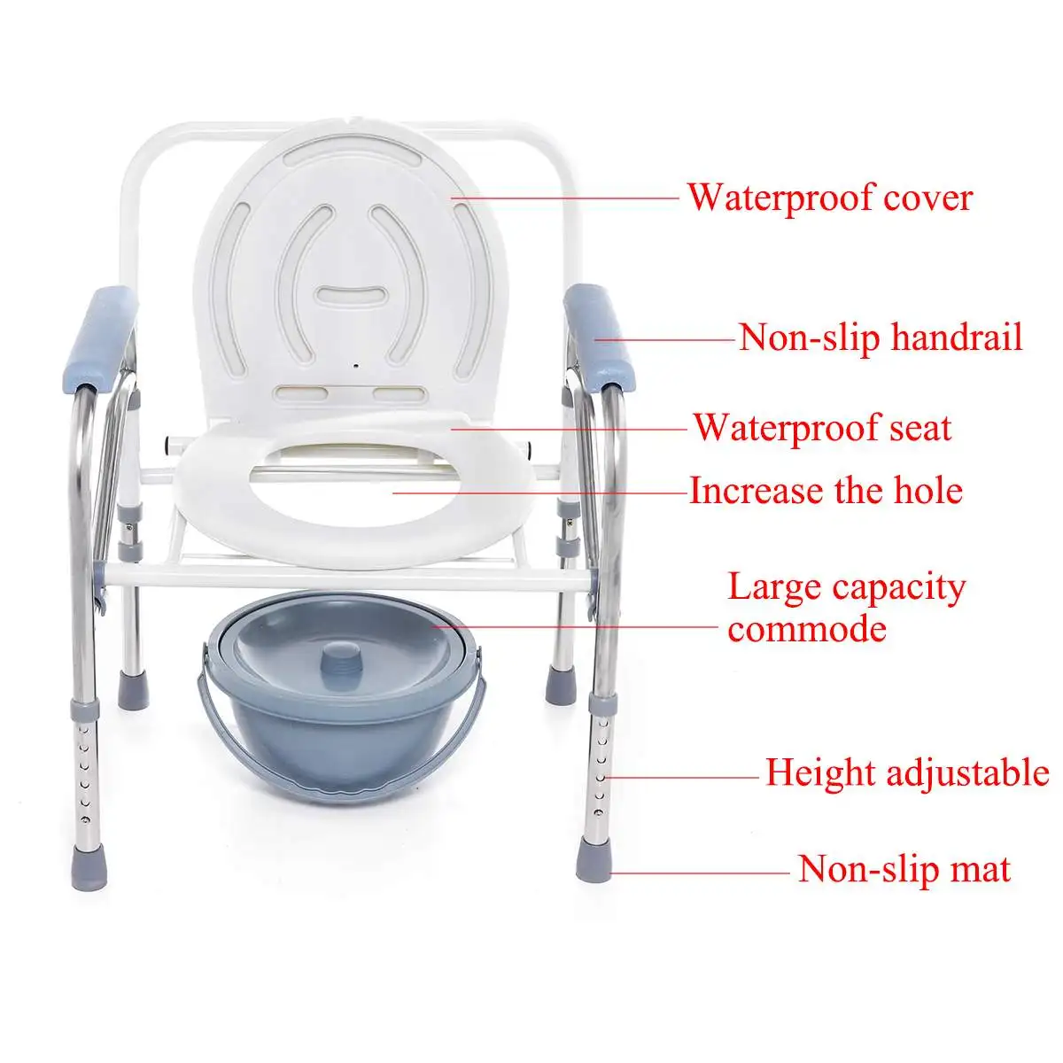 

Folding Portable Bedside Bathroom Potty Toilet Convenient Commode Seat Shower Chair No-slip Feet For Elderly Disabled People