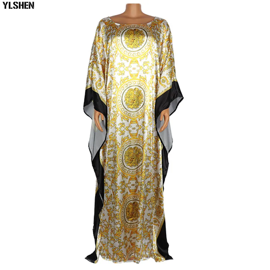 

Classic Print African Dresses for Women Plus Size Dashiki Satin Silk Abaya Muslim Long Dress African Boubou Robe Africaine Femme