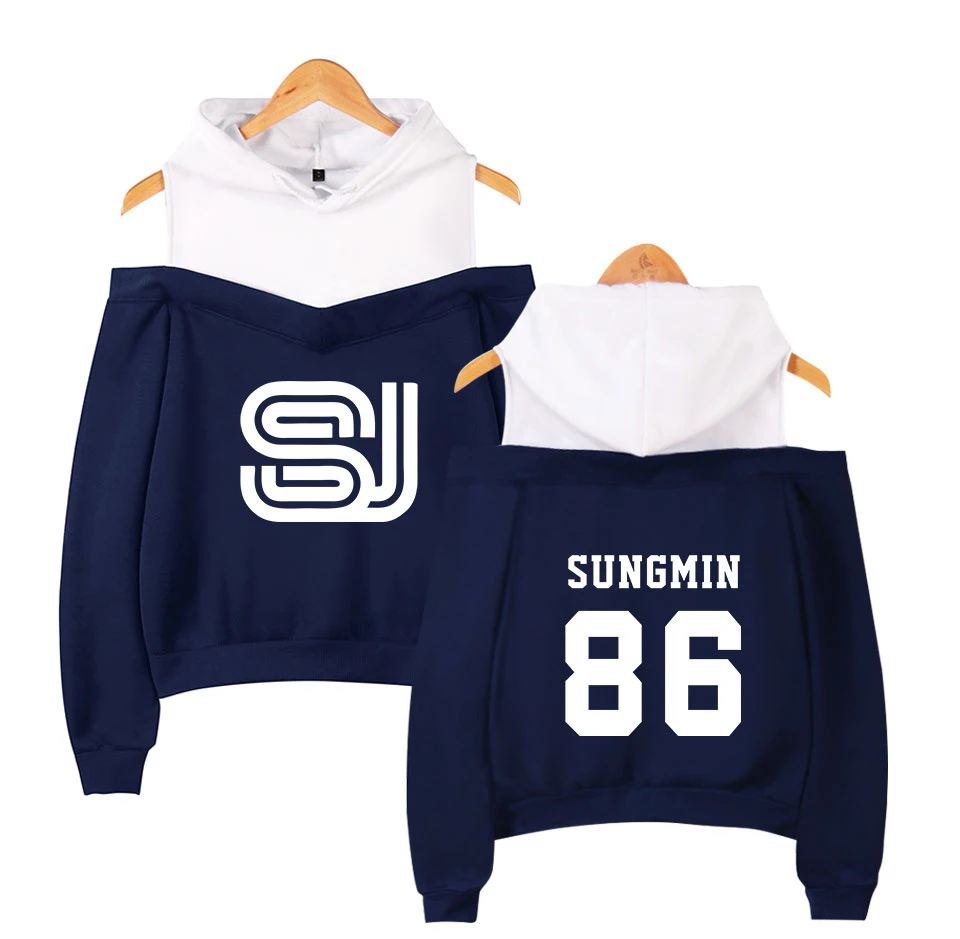 Супер Джуниор женская с открытыми плечами Сексуальная Толстовка худи для