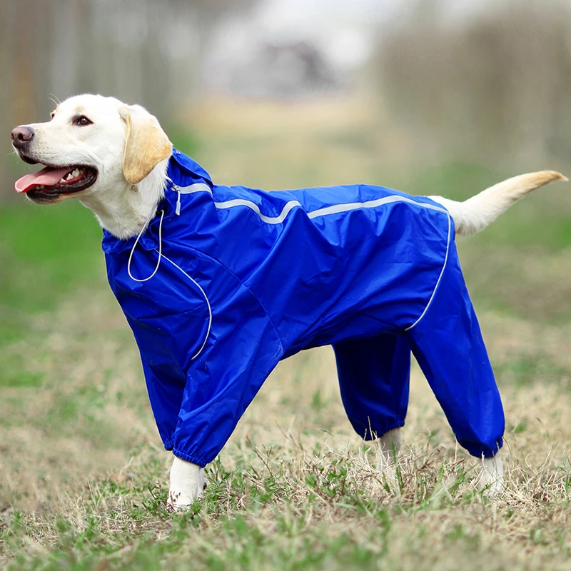 

Pet Dog Raincoat Reflective Waterproof Zipper Clothes High Neck Hooded Jumpsuit For Small Big Dogs Overalls Rain Cloak Labrador