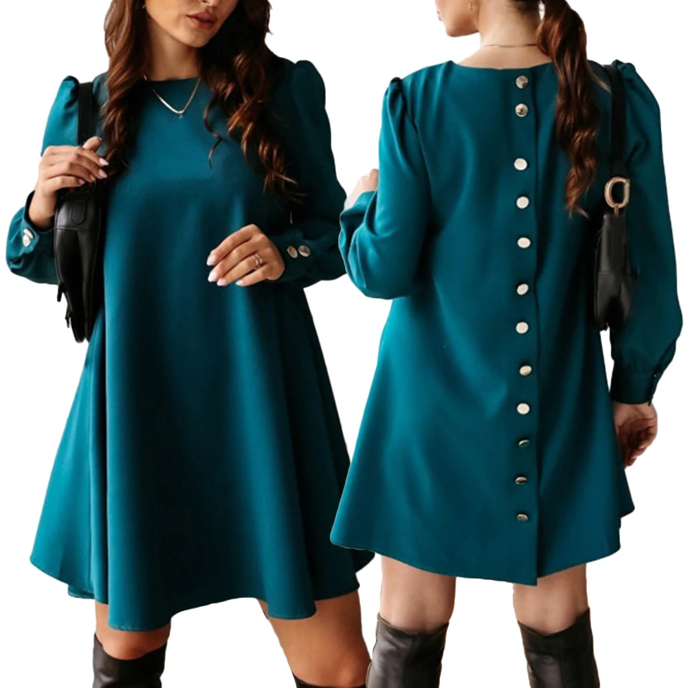 Лидер продаж! Женское повседневное однотонное однобортное мини платье с