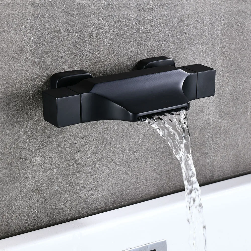 only faucet black Кран для ванной комнаты настенный Золотой водопад кран для ванны, холодный и горячий белый смеситель для ванны латунный черный/хром - Цвет: only faucet black