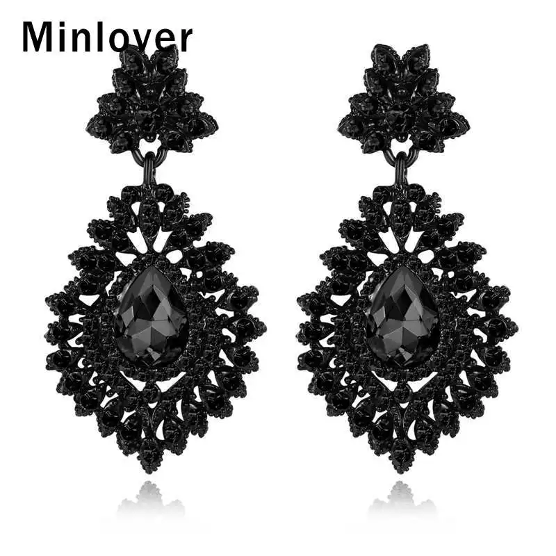 

Minlover черные кристаллы винтажные Свадебные Висячие серьги для женщин эффектные большие каплевидные серьги для невесты висячие серьги Сваде...