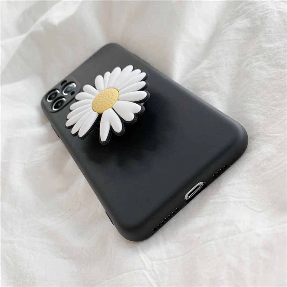 Liquid Silicone Case For iPhone 11 XR XS Pro Max Fashion Daisy Flower Stand Cover 7 8 Plus 6s SE 2020 Soft Coque |