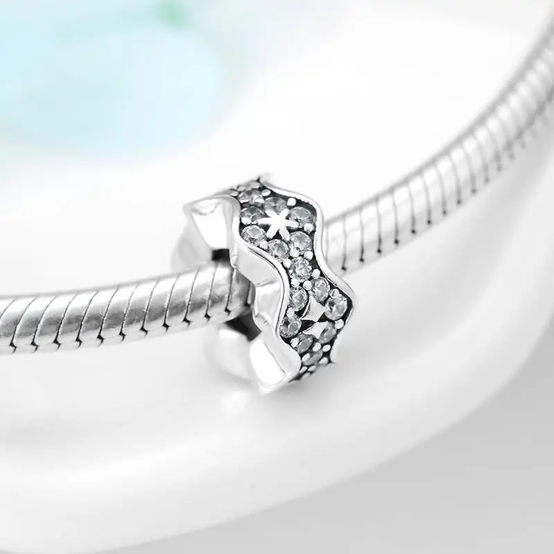 Блестящий Кристалл CZ цветок очарование 925 пробы Серебряный разделитель пробки