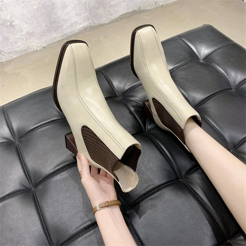 Leather Boots Women Shoes High Heel 7cm Fashion Shoes for Girls Women Ankle Boots Autumn Shoes Women New Arrival Chunky Heels