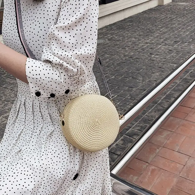 

Women Fashion Round Shoulder Bag Ladies Straw Weave Summer Crossbody Tote LX9F