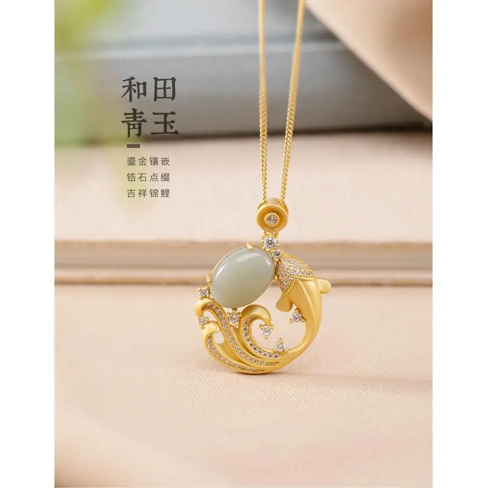 

there is a fish classic temperament, simple S925 pure silver natural Hetian jade clavicle necklace, female Sapphire Pendant