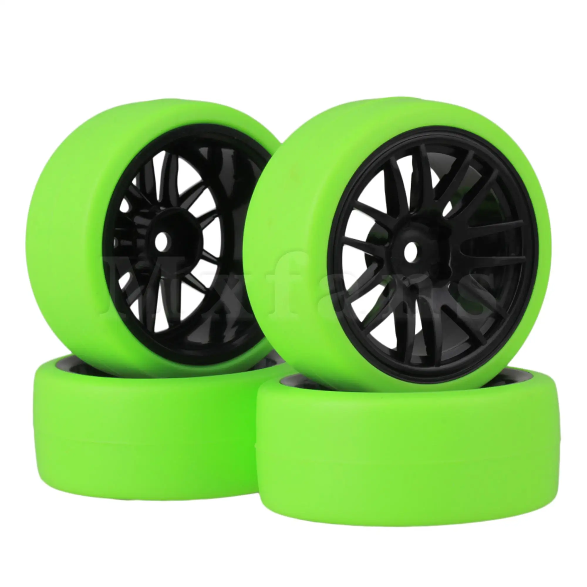 

4PCS Green Car Tire & Wheel Rim Tyres for RC 1:10 On-Road Car