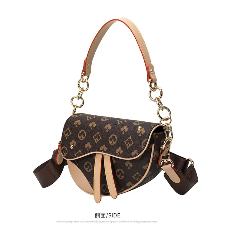 

Women 2021 Famous Luxury Brand Designer Messenger Handbag High Quality Leather Crossbody Shoulder Bag Vintage Print Saddle Bag