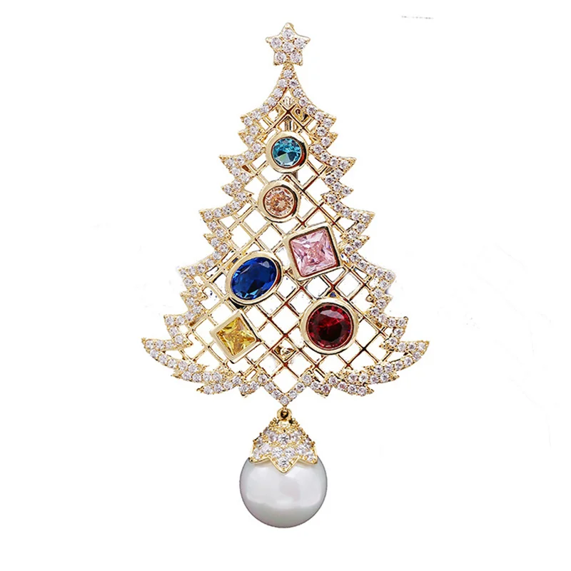 Luxury Man Christmas Tree Brooch Pins +AAA CZ Pearls Charms Pendant Sparkling Brooches Jewelry for Women Girl Male Wedding Gift | Украшения
