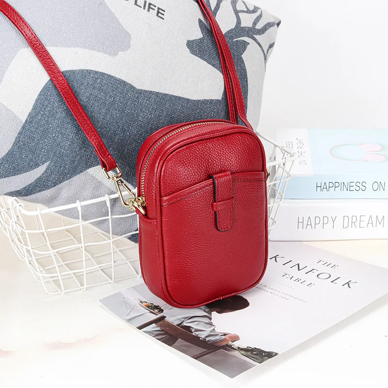 

Pebbled Leathe Women Mobile Phone Bag Fashion Genuine Leather Crossbody Bag Female Shoulder Bag Ladies Girl Zipper Card Holder