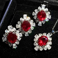 bridal jewelry sets 925 silver chain oval shape crystal earrings necklace ring set women natural red stone jewelry sets