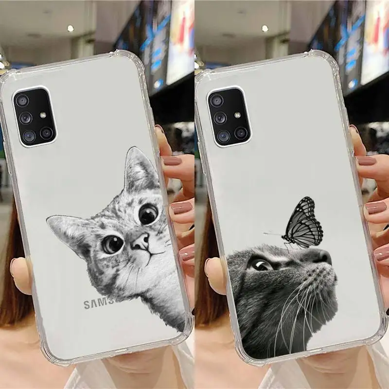 

Cat Phone Case Transparent For Samsung Note A 7 8 9 10 20 50 51 71 90 20 81 e LITE Ultra PRO