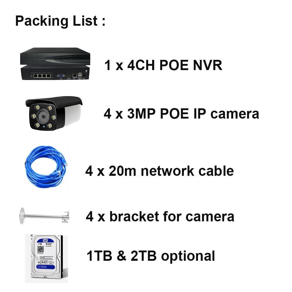 Цветная система камер ночного видения POE IP 4 канала фотокамера 3 Мп с