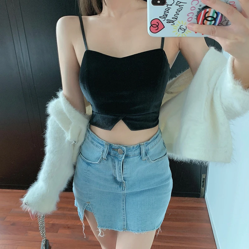 Пикантный черный фланелевый красивый топ с нагрудными вкладышами женская