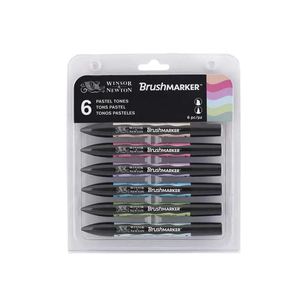 Winsor& Newton, набор кистей, 6 цветов, 12 цветов, мягкие кончики кистей, две кончики кистей, маркеры на спиртовой основе, художественные ручки - Цвет: 6 Pastel