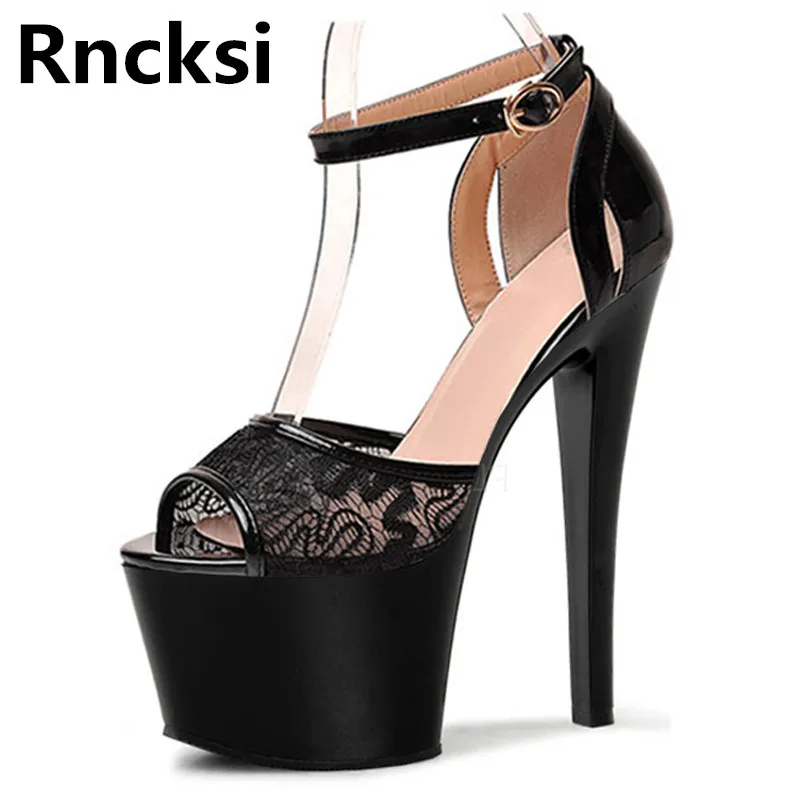 

Rncksi 17cm Women Wedding Party Sexy Straps 17cm High Heels Sandals Peep Toe Sexy Platform Pole Dance Party Dress Sandals