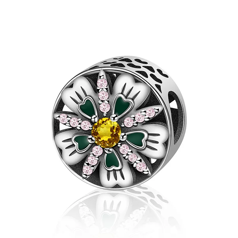 

NEW 100% 925 Sterling Silver Bead Colorful Implied Fresh Zircon Geometric Flowers Pentagram Leaves Charm Gift 2101-2120