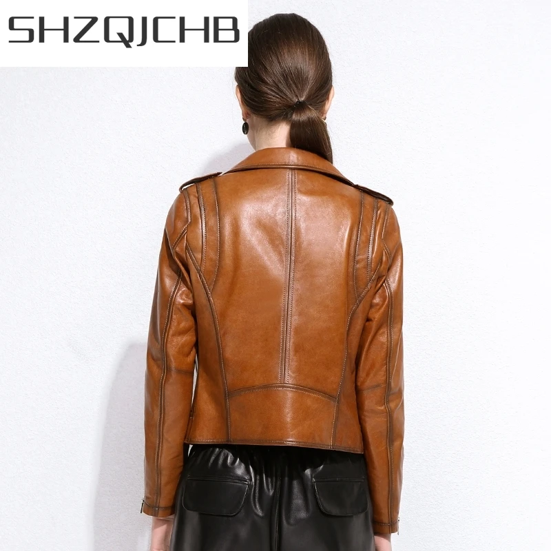 

JCHB 2021 Spring Leather Jacket Women Autumn Short Motrocycle Jacket Slim Coat Sheepskin Genuine Leather Jacket Women Clothes Y