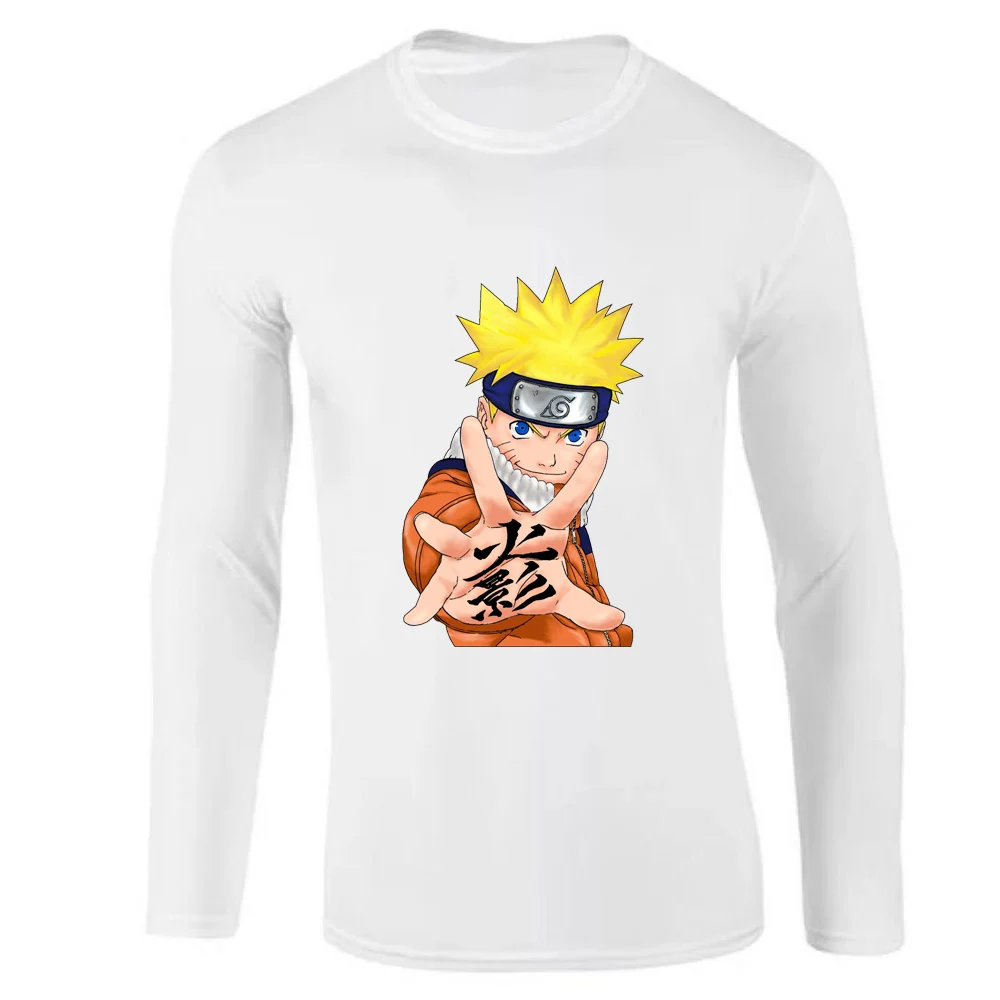 Мужская хлопковая футболка с длинным рукавом Naruto Повседневная белая рисунком