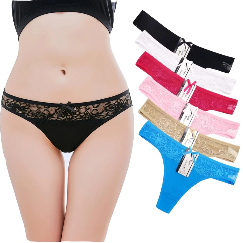 

12pcs/Lot Women's Cotton Underwear Youth Lace-trimmed Sexy Thong G-String Lingerie Cute Panties M-XL