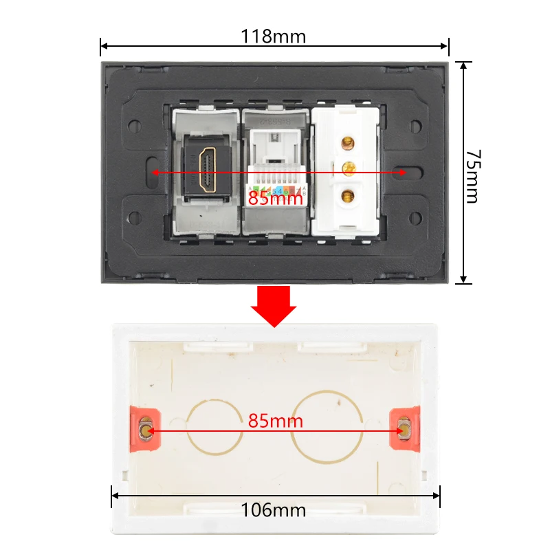 Розетка Италии Чили 3 контакта с питанием TV RJ45 HDMI 2Pin USB Data Switch серебристый металлический серый EU Outlet 118 Type on.