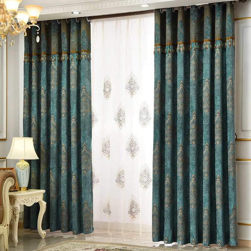 European Style Curtains for Living Dining Room Bedroom Balcony Jacquard Chenille Fabric curtains Finished Product Customization | Дом и сад