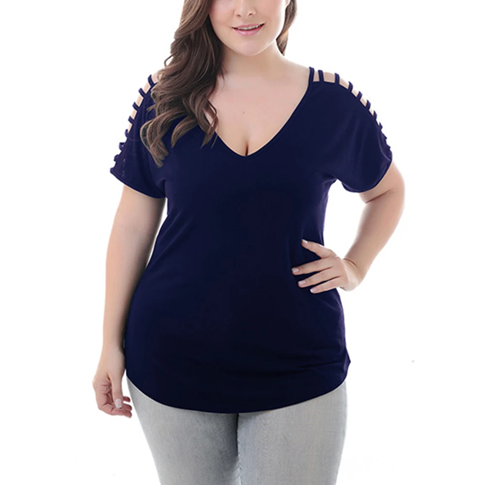 

Женские топы больших размеров, женские повседневные короткие рубашки с вырезами и рукавами, Элегантные Простые блузки, Мода Одежда с вырезо...