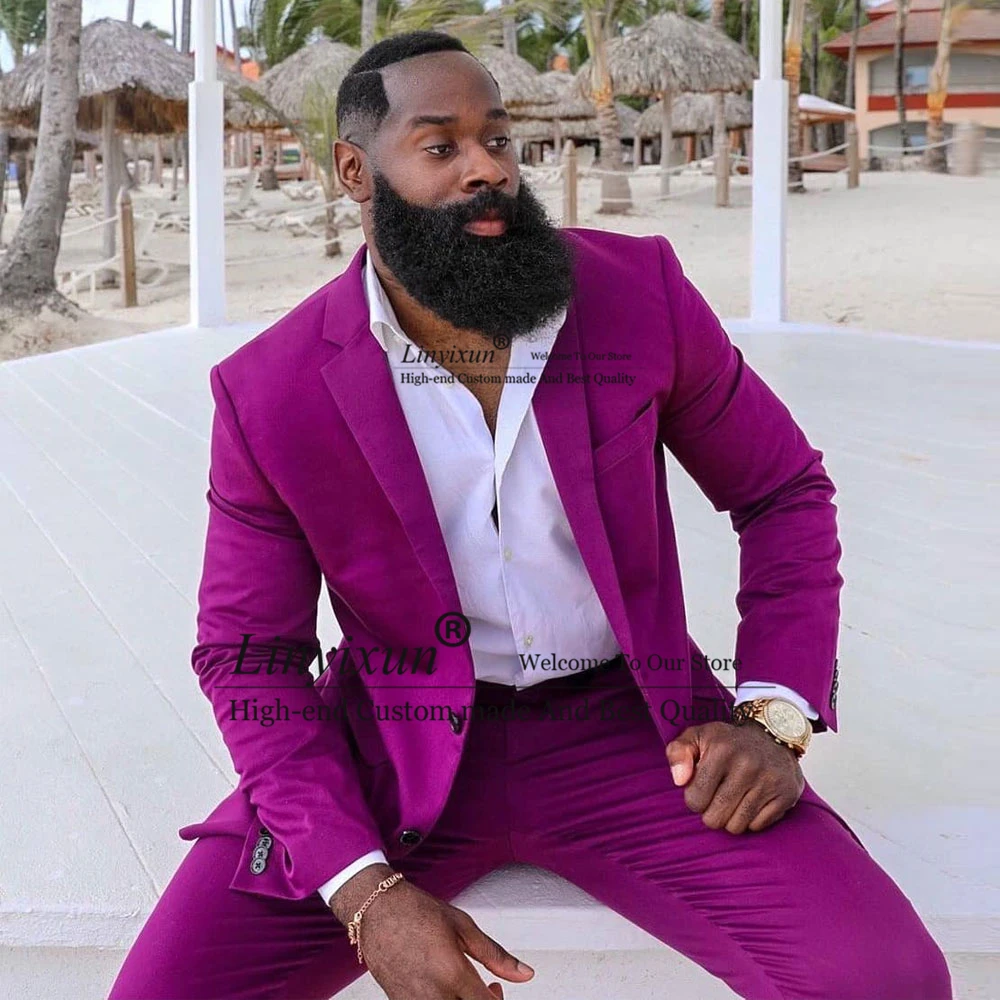 

Casual Purple Mens Suits Beach Wedding Groom Blazer Slim Fit Banquet Tuxedo 2 Piece Sets Party Prom Costume Homme Jacket+Pants