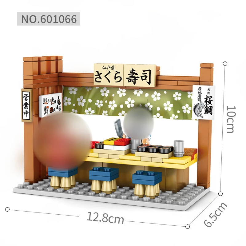 

Life Scenes Snack Street View Takoyaki Sushi Shaved Ice Ramen Building Assembly Blocks Bricks MOC Kids DIY Modular Puzzle Toys