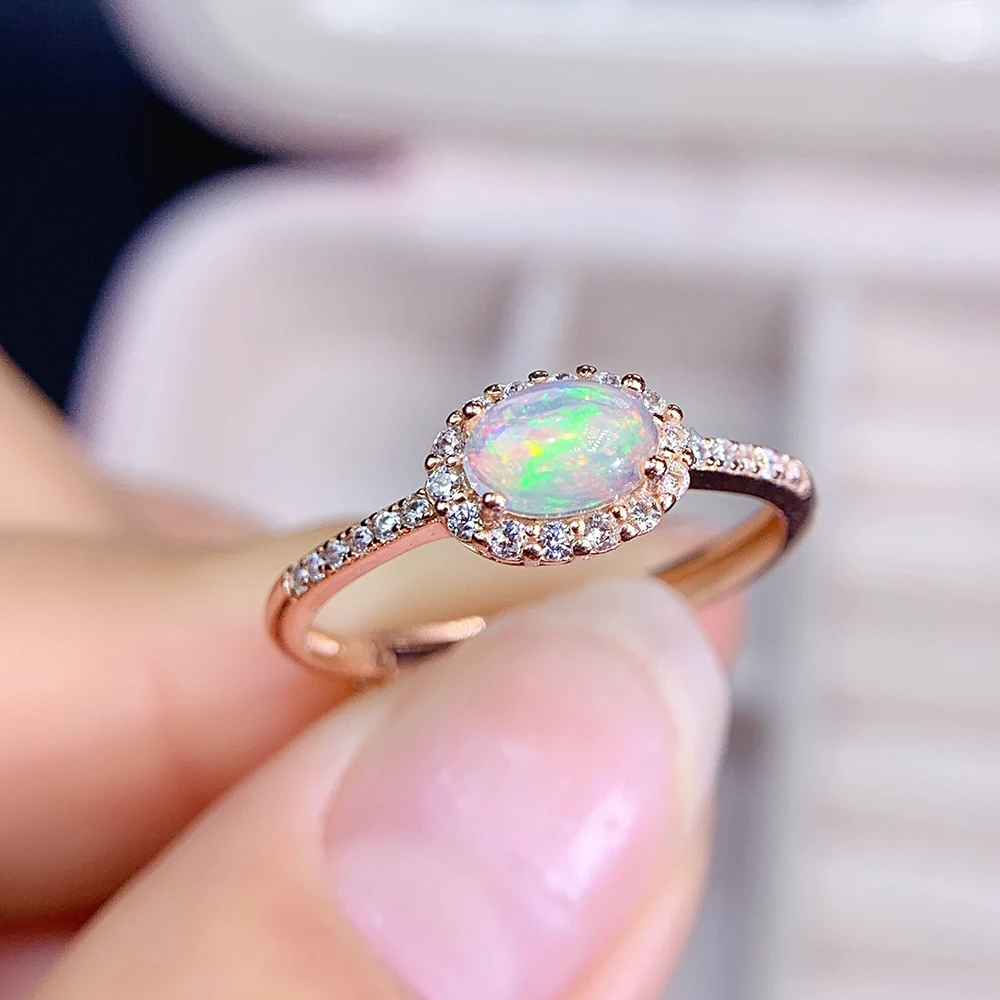 

Ins Designs Dainty Silver Halo Ring Rose Gold Nautral Opal Ring 925 Sterling Silver Jewelry For Gift