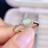 ins designs dainty silver halo ring rose gold nautral opal ring 925 sterling silver jewelry for gift