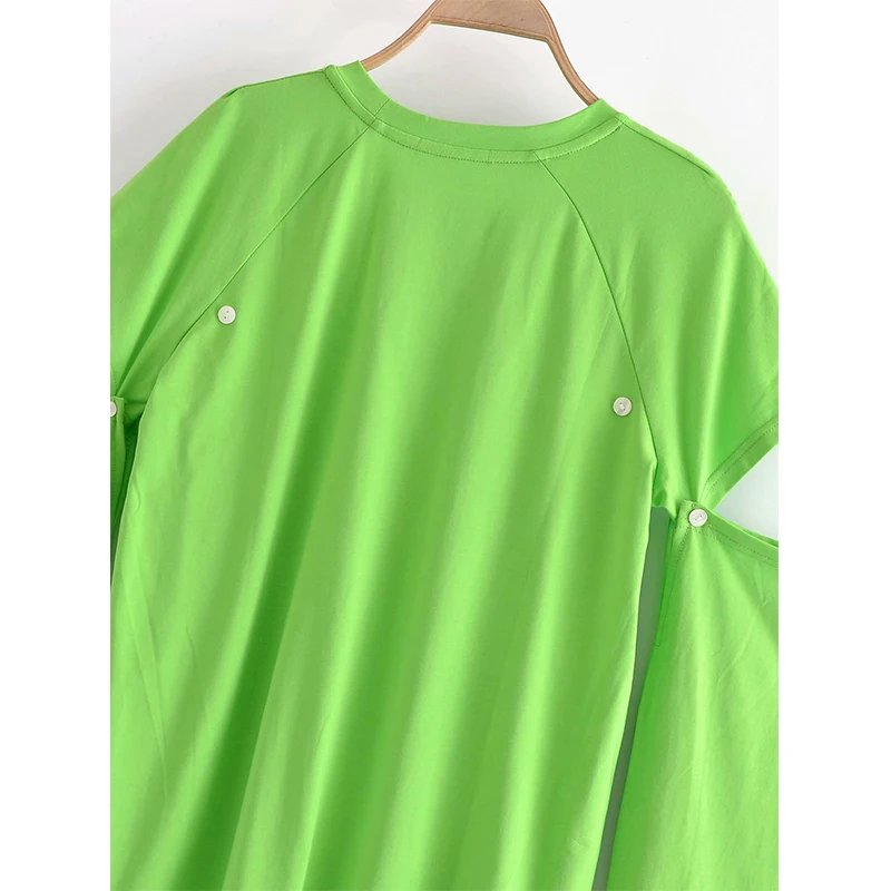 

DUOPERI 2021 Women Fashion Solid Buttoned T-Shirts O-Neck Removable Sleeves Vintage Female Shirts Chic Tops