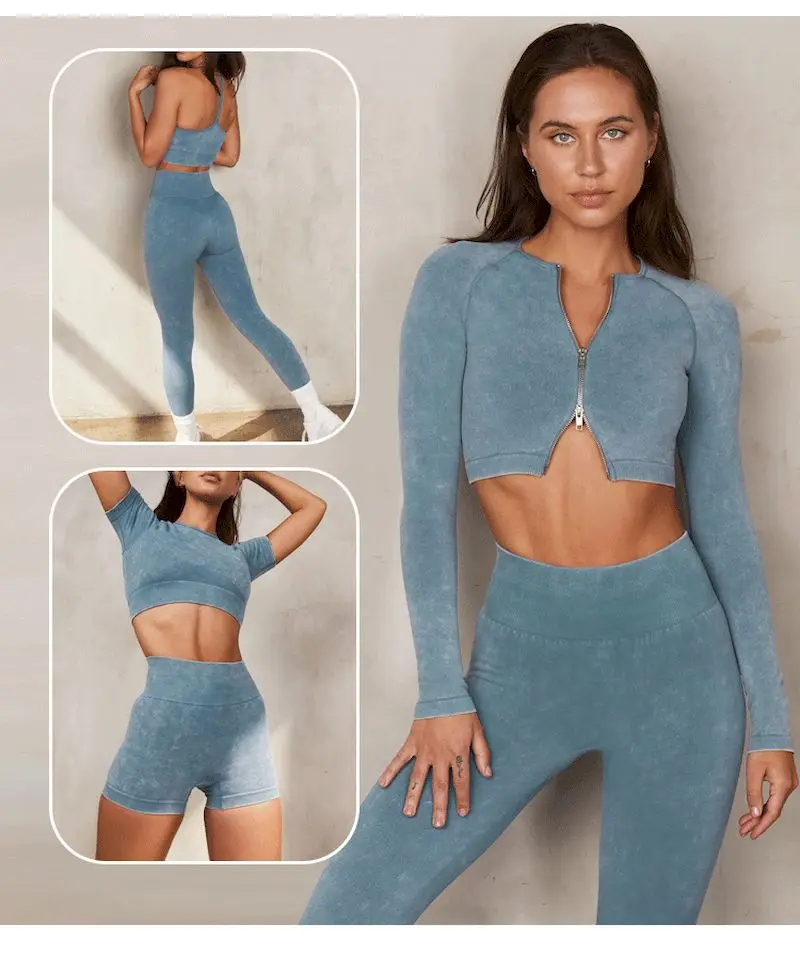 

Women Seamless Acid Wash Tracksuit Female Tight Suit Crop Top Sports Bra Gym Workout Outfit Leggings Fitness Sportswear Yoga Set
