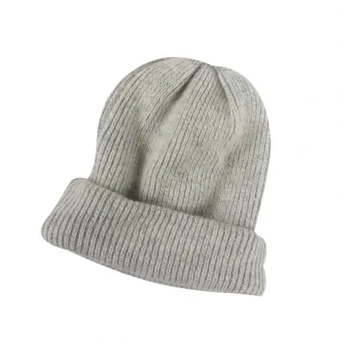Grey Одноцветная Мягкая комфортная теплая шапочка-бини унисекс из искусственного кроличьего меха с манжетами, шапка с ушками, ветрозащитная шапка для улицы, рождественский подарок - Цвет: Grey