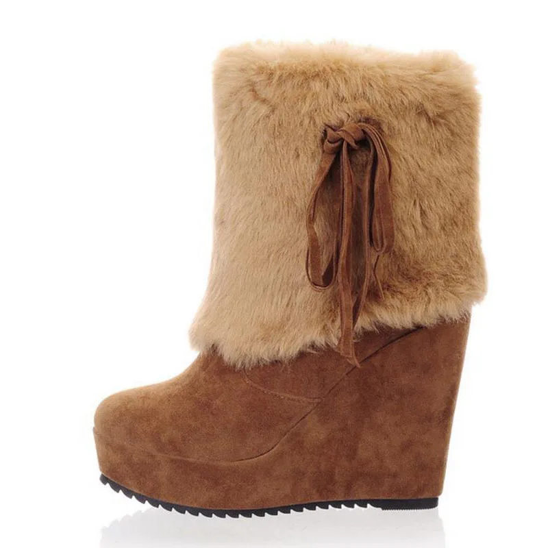 XJRHXJR/женские зимние сапоги на высокой танкетке до середины икры платформе с