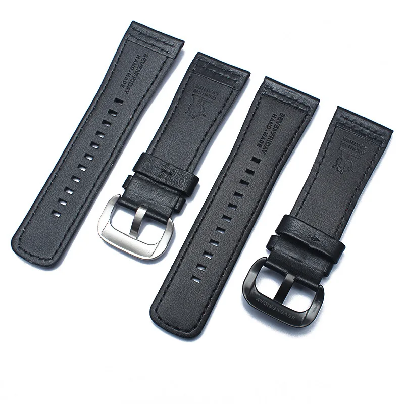 Ремешок кожаный для наручных часов подходит с черным стежком и желтым первый