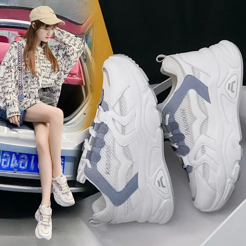 

Fashion Spring Breathable Platform Sneakers Women Shoes Korean Lace Up Chunky Sneakers Mixed Color Women's Vulcanize Shoes Woman